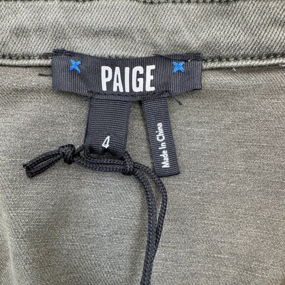 PAIGE Mayslie Twill Puff Sleeve Denim Romper Olive Green Utility NEW Size 4 - Picture 10 of 15